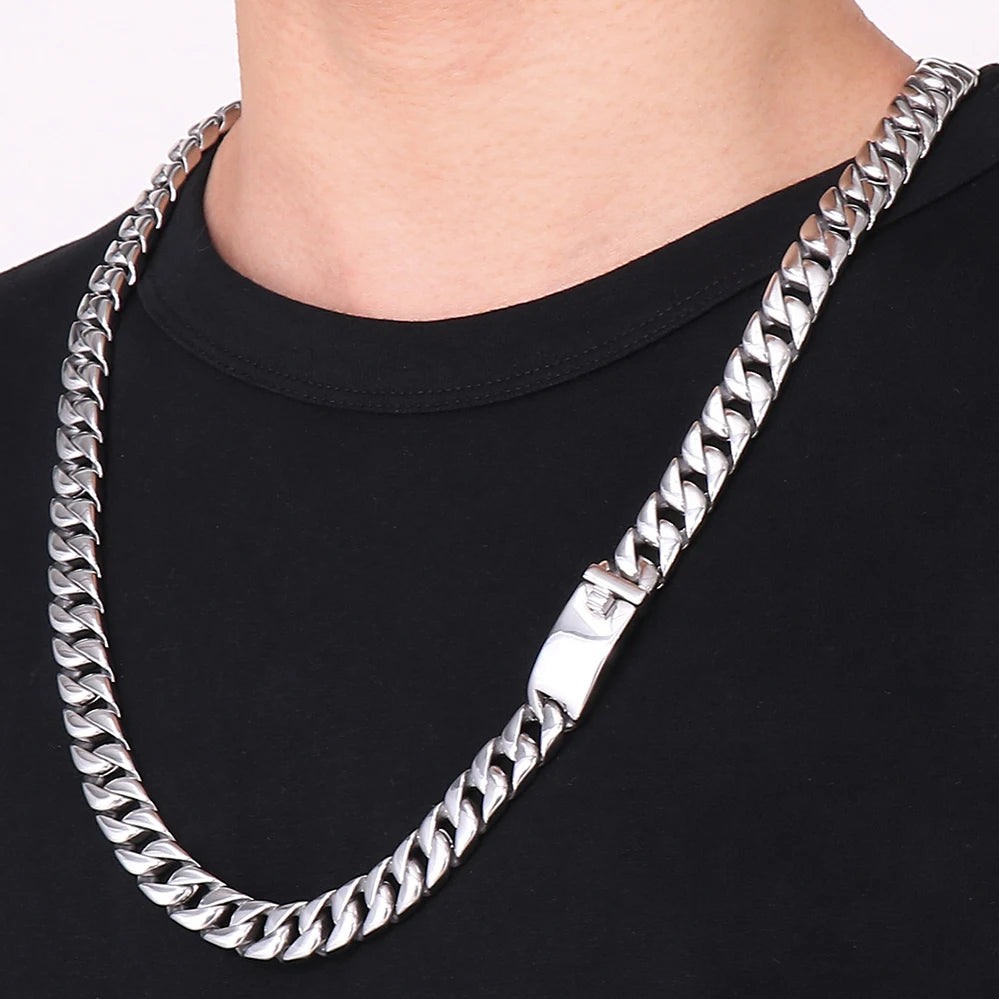 High Polished Stainless Steel Jewelry Accessories 12MM Wide Men Cuban Chains Necklaces Choker Neck Necklace For Man