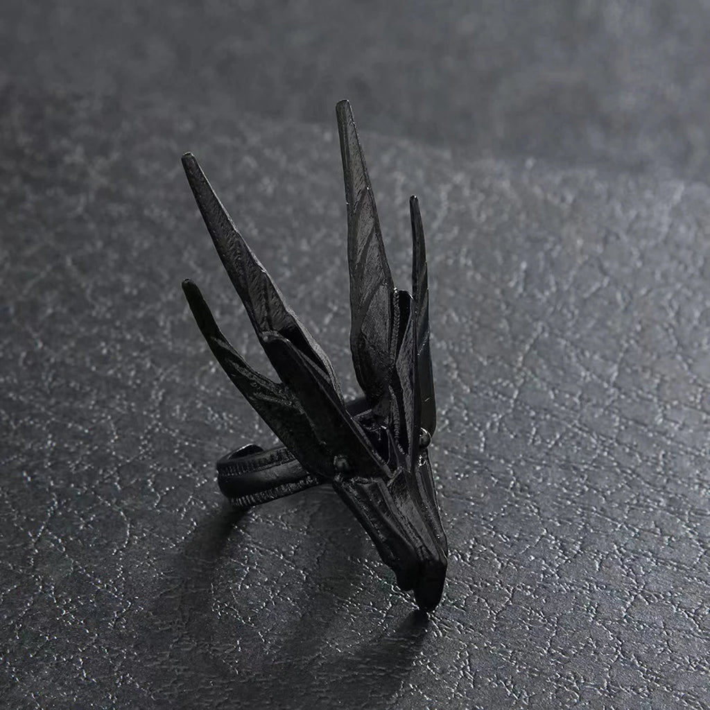 1 PCS Dark Black Retro Hollowed Out Alloy Black Dragon Head Open Ring For Men's Halloween Party Ring