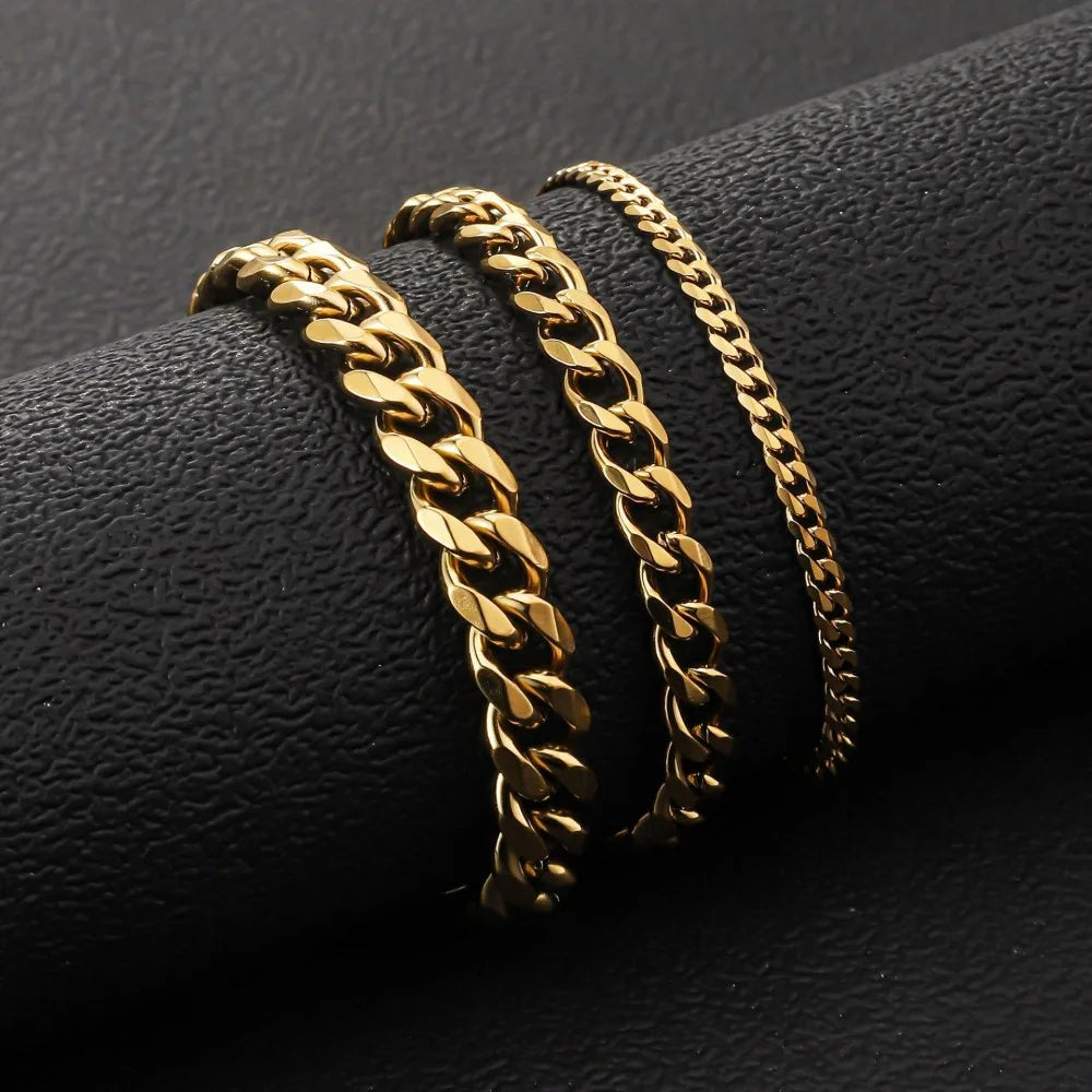 21cm Hot Trendy Cuban Chain Men Bracelet Classic Stainless Steel 3 5 7mm Width Chain Bracelet For Men Women Jewelry