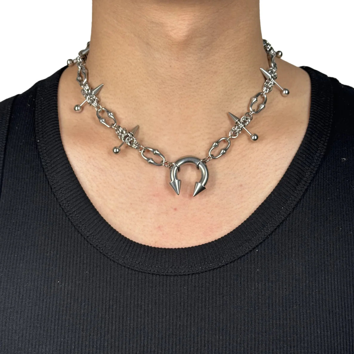 Punk Grunge Goth Rivet Spike Clavicle Chain Necklace