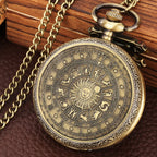 Vintage Pocket Watch Bronze Quartz Zodiac Signs Watches with Chain The SUN Male's Kid Retro Clock Exquisite Fashion