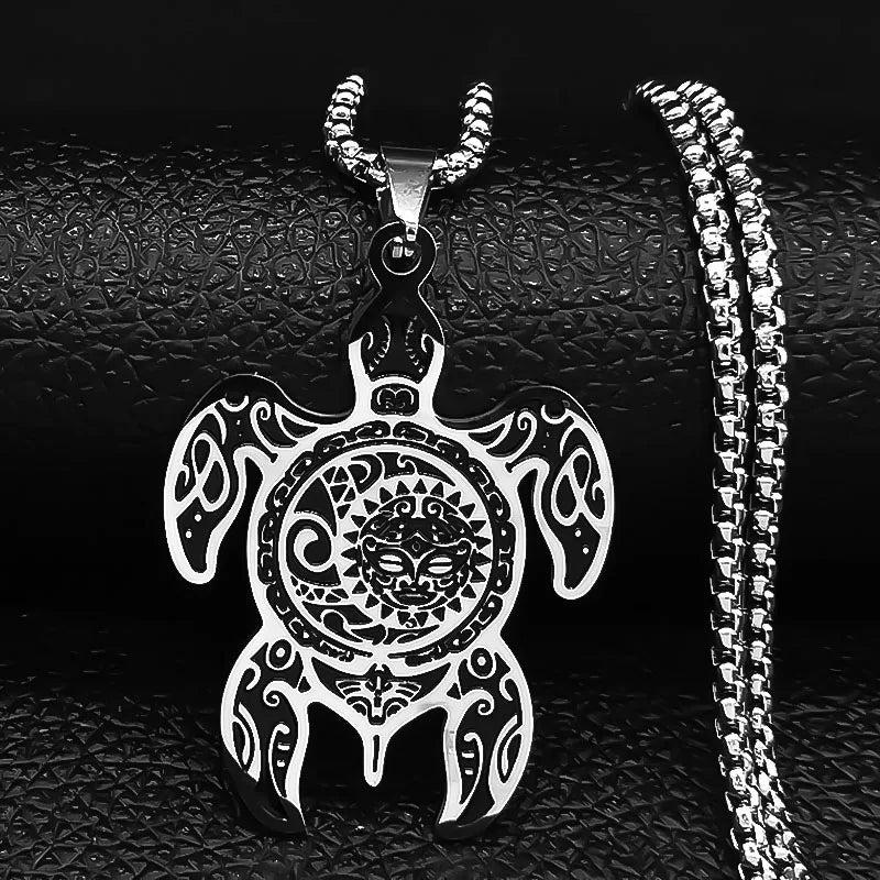 Sun Moon Turtle Pendant — Silver Stainless
