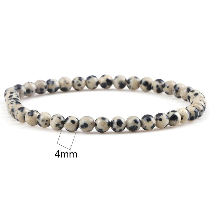 Fashion 4/6/8mm Stone Beads Prayer Bracelets For Women Men Spotted Stone Dalmatian Bead Bangle Yoga Healing Friend