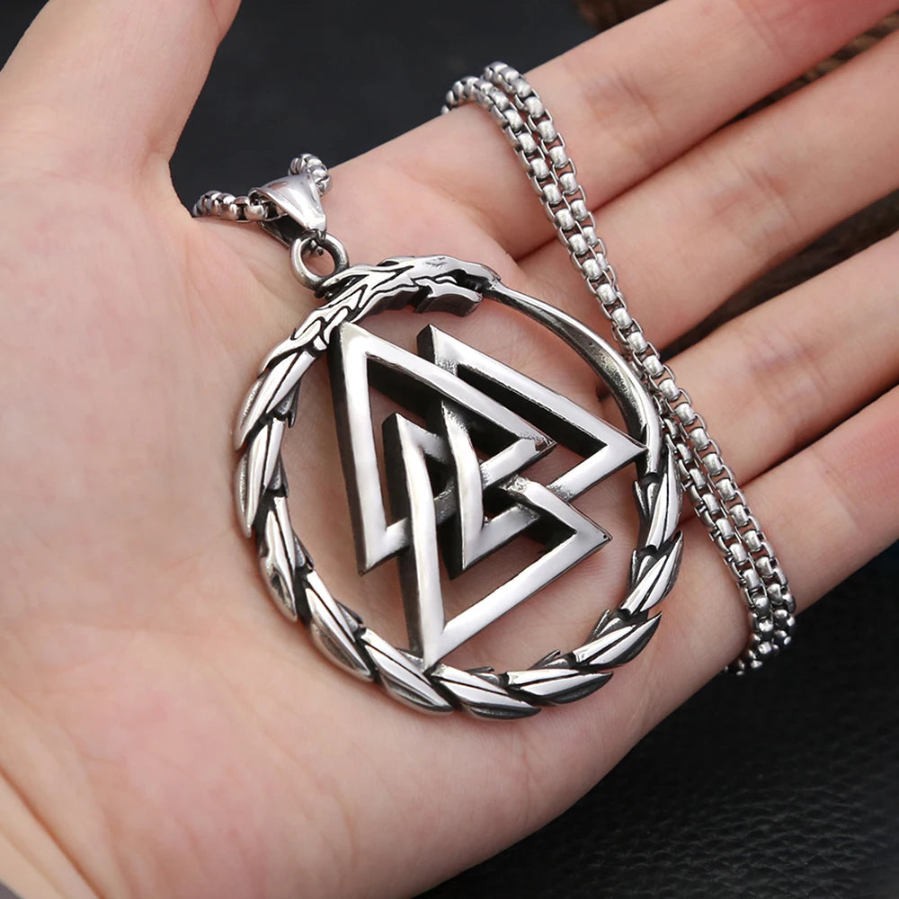 Dragon Valknut Pendant — Stainless Steel