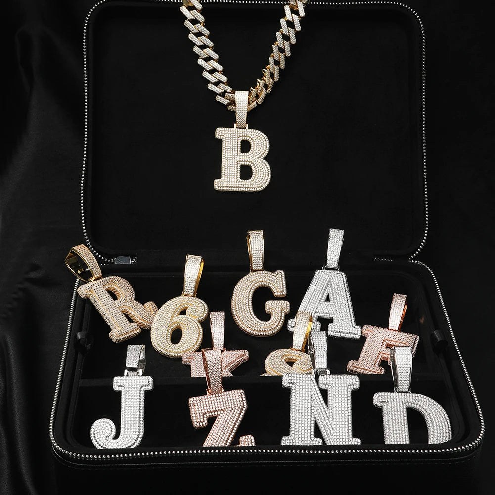 UWIN Initial Letter Pendant Iced Out 2 Layers Cubic Zirconia Block Letters Charms Fashion Alphabet Necklace Jewelry for