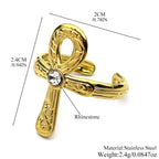 Egyptian Ankh Cross Key Of Life Adjustable Open Rings for Women Men Stainless Steel Rune Finger Ring Rhinestone Amulet