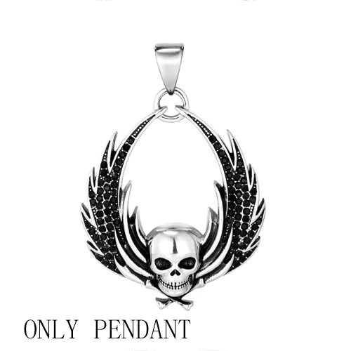 Fallen Angel Wings Skull Pendant Necklace — Stainless Steel
