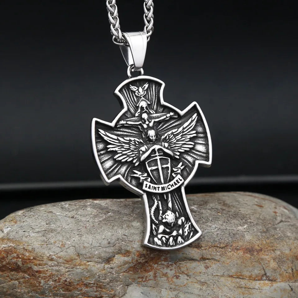 Cross Steel Pendant Vintage 316L Saint Michael