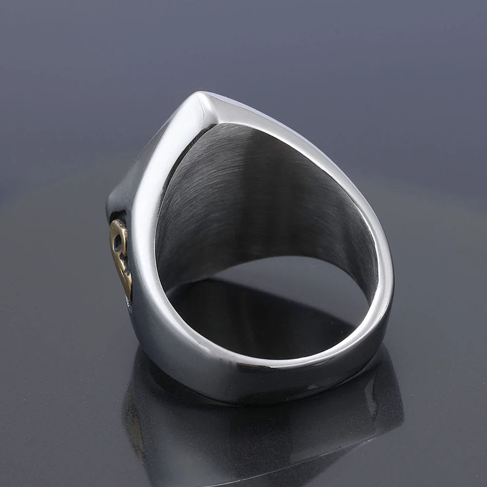 Lucky 13 & 7 Skull Biker Ring for Men — Stainless Steel