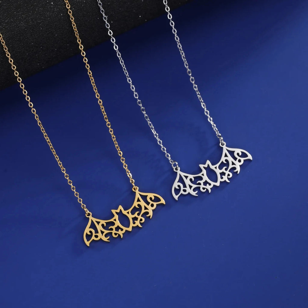Flying Bat Cutout Pendant Necklace — Stainless Steel