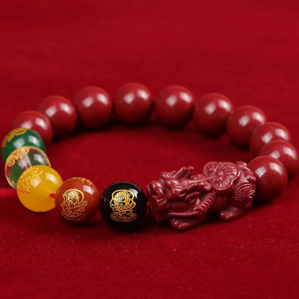 Natural Cinnabar FengShui PiXiu Lucky Red Rope Man Bracelet Good Luck Charm Wealth Attraction Protection Bracelet for