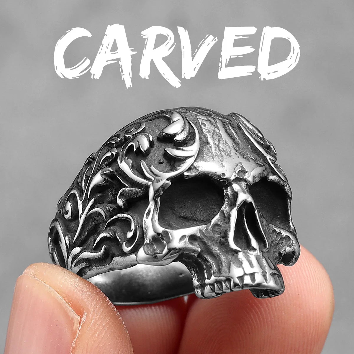 Flower Skull Ring Black — Stainless Steel