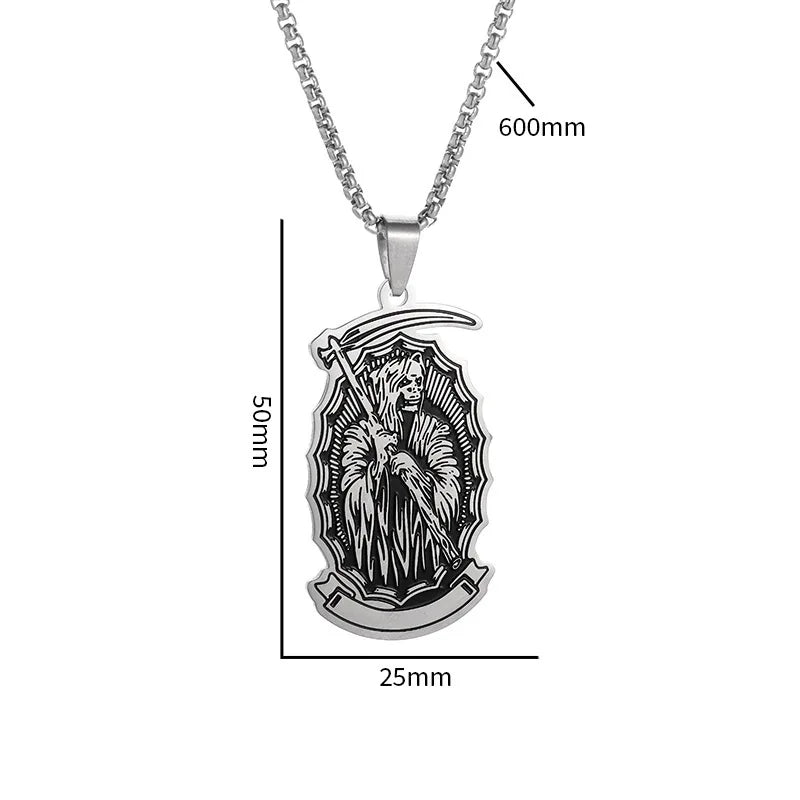 Retro Punk Stainless Steel Holy Death Skull Scythe Pendant Necklace for Men  Gothic Jewelry Halloween Gifts