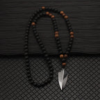 Wood Bead Arrow Pendant Necklace 8mm for Men — Black-Tone