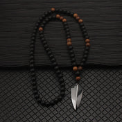 Wood Bead Arrow Pendant Necklace 8mm for Men — Black-Tone