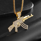 Crystal Pistol Pendant Necklace — Iced Out Two-Tone Street Chain