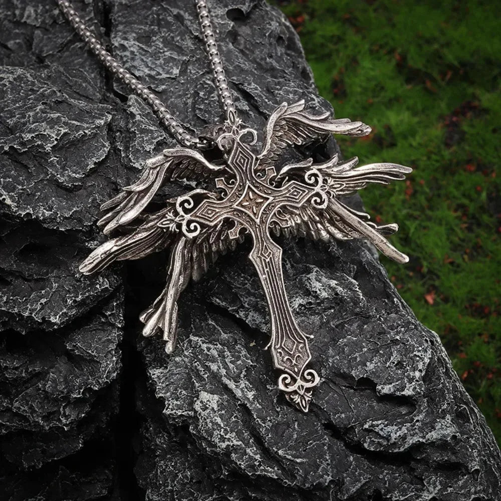 Jesus Wings Cross Pendant Necklace