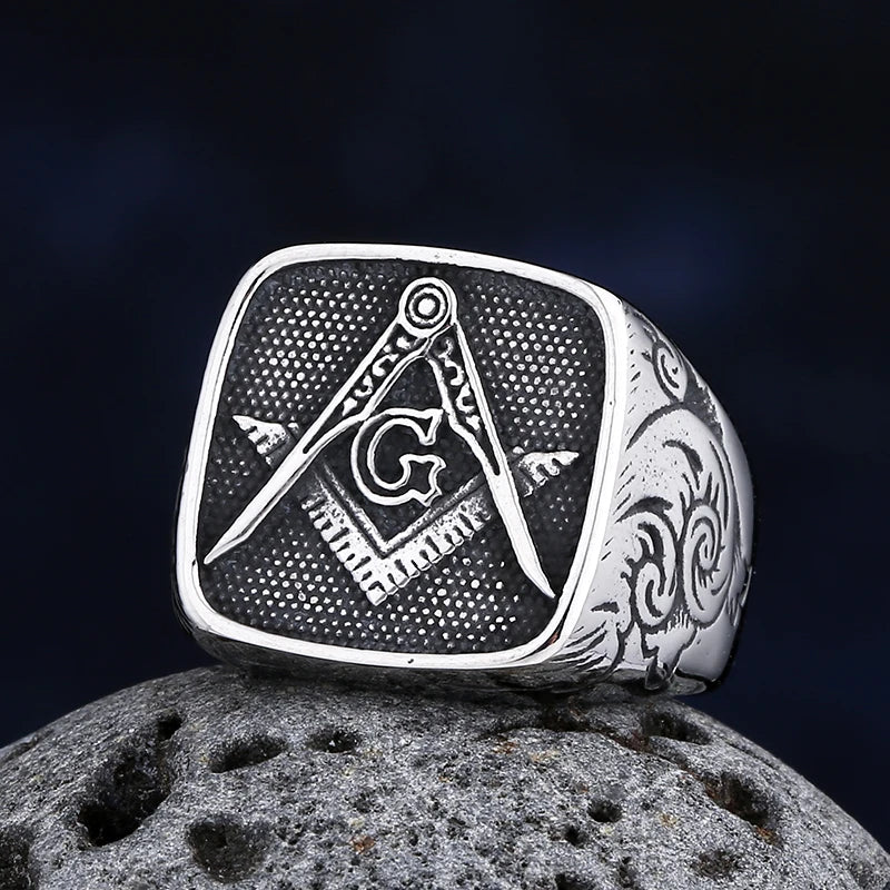 Freeshipping Fashion 2024 New 316L Stainless Steel Freemasonry Ring With Pattern For Man Biker Jewelry For Boyfriend