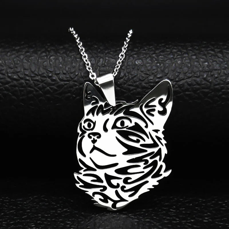 Cat Silver Statement Pendant Necklace — Stainless Steel