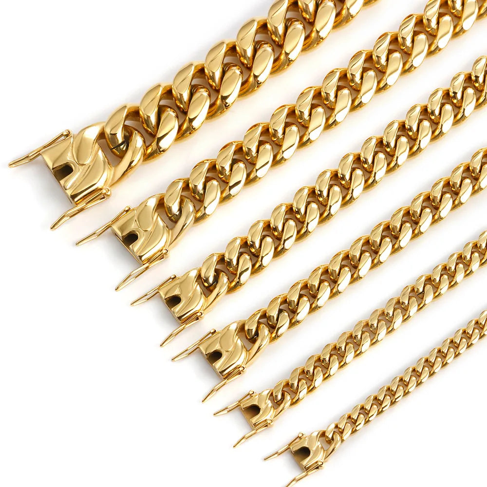 6/8/10/12/14/16MM Hip Hop Cuban Link Necklace For Men Stainless Steel Miami Fashion Jewelry Thick And Thin Rainbow