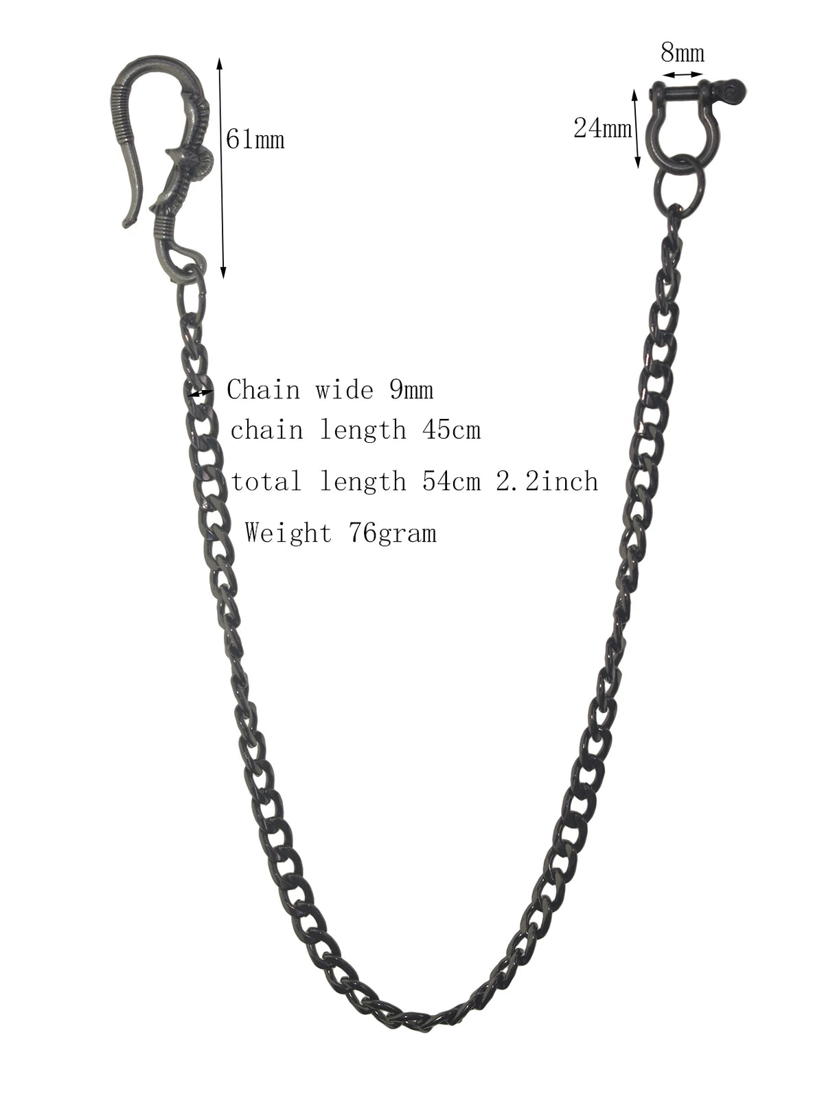 Biker Wallet Chain Keychain — Black-Tone Pants Chain, 9mm
