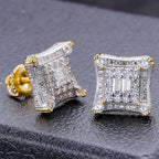 Fashion Hip Hop Inlaid Synthetic Zirconia Square Stud Earrings for Men Women Party Daily Versatile Jewelry Crafts