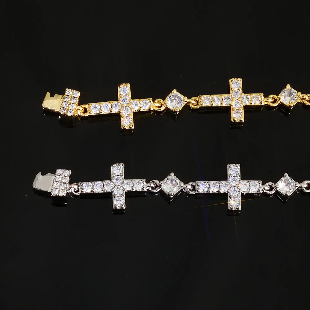Gold Cross Iced Out Chain Bracelet 5MM