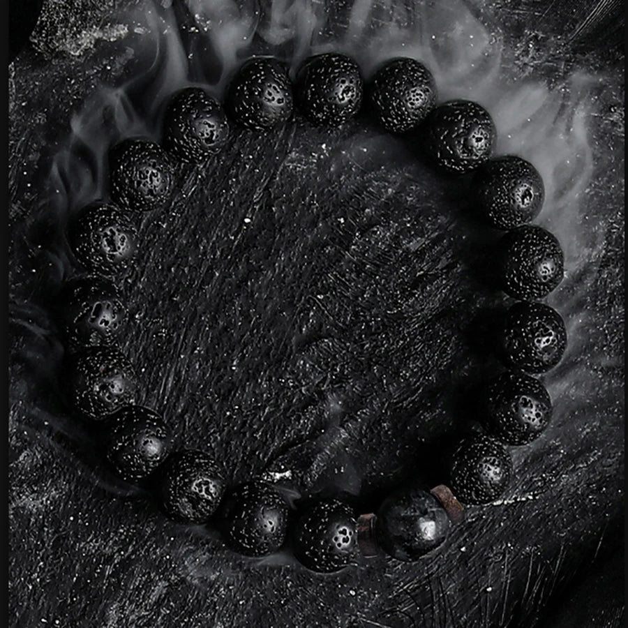 Dark Series Black Stone Bead Elastic Bracelet for Men Women