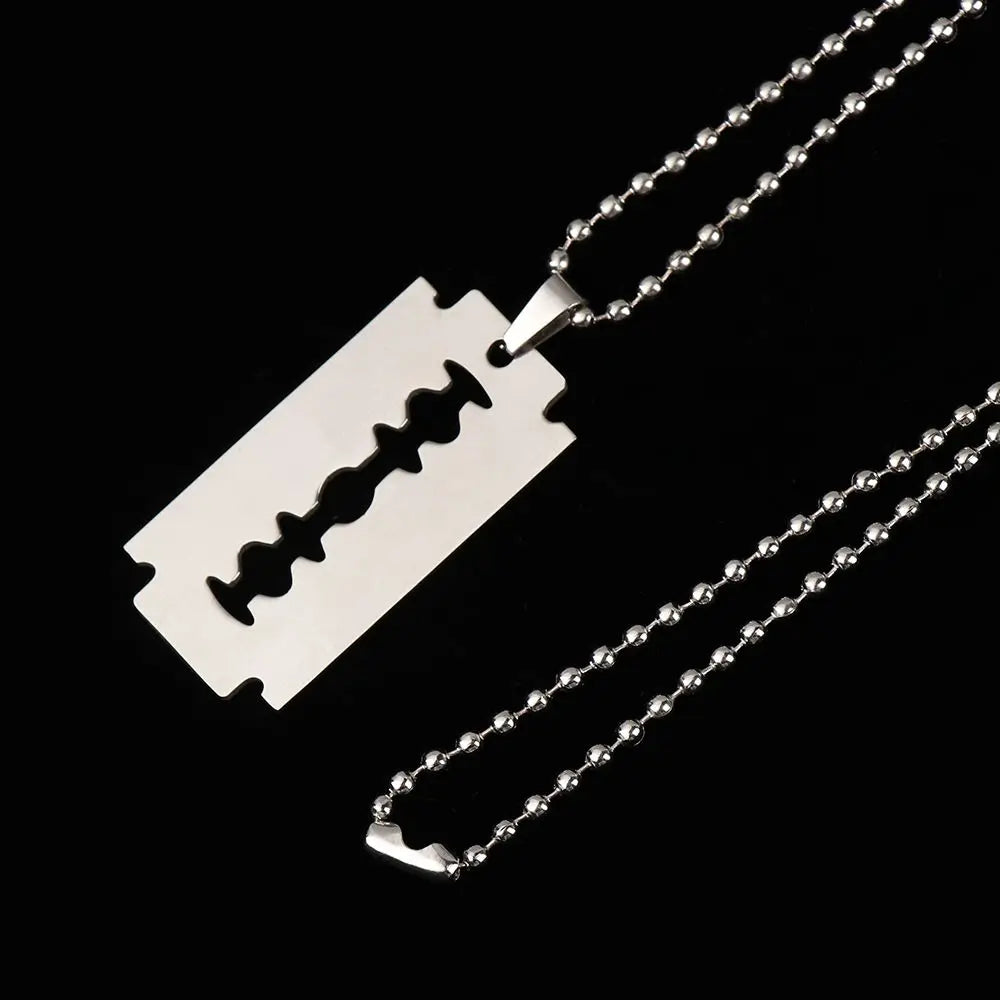 Unisex Stainless Steel Razor Blade Shaped Pendant Dogtag Necklace Brand New Dogtag Necklace Unique Razor Blade Shaped