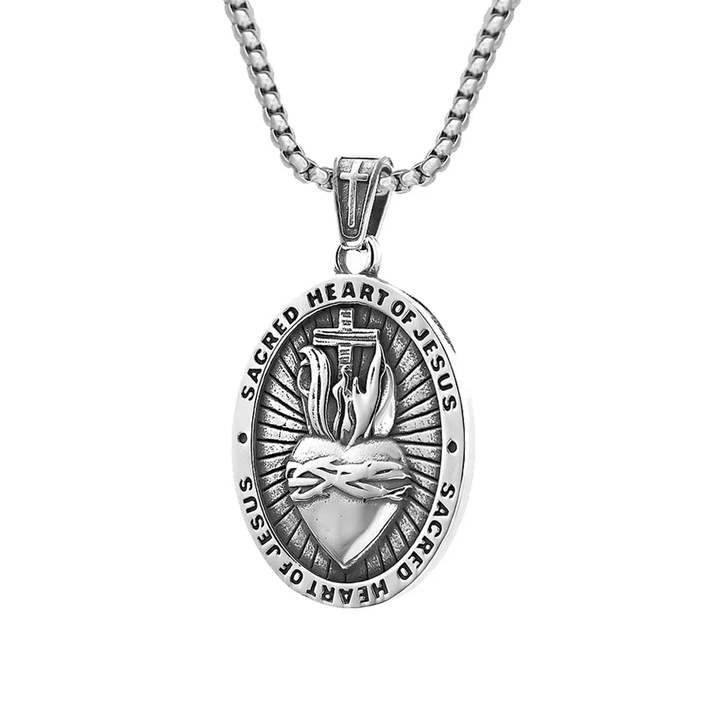 Sacred Heart Jesus Cross Pendant — Stainless