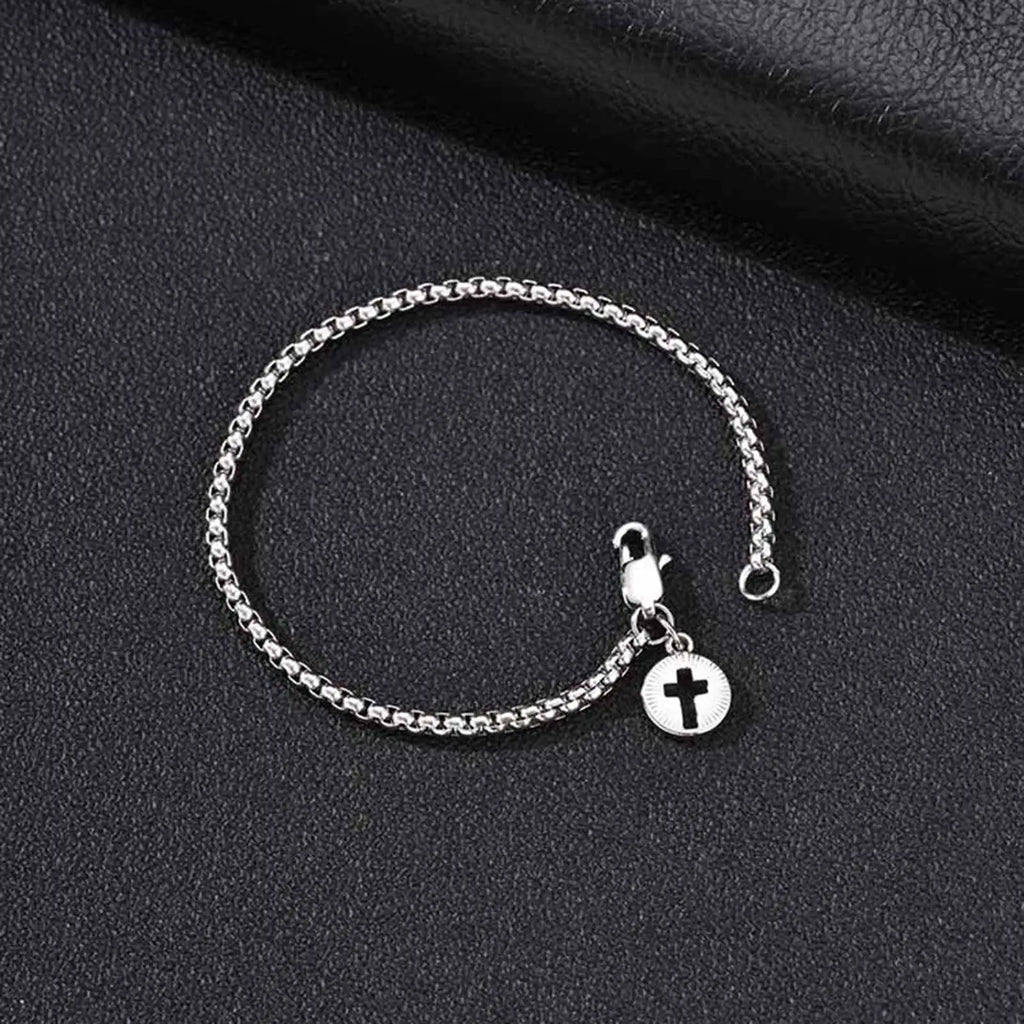 Gothic Cross Medal Layered Chain Bracelet — Stainless Steel