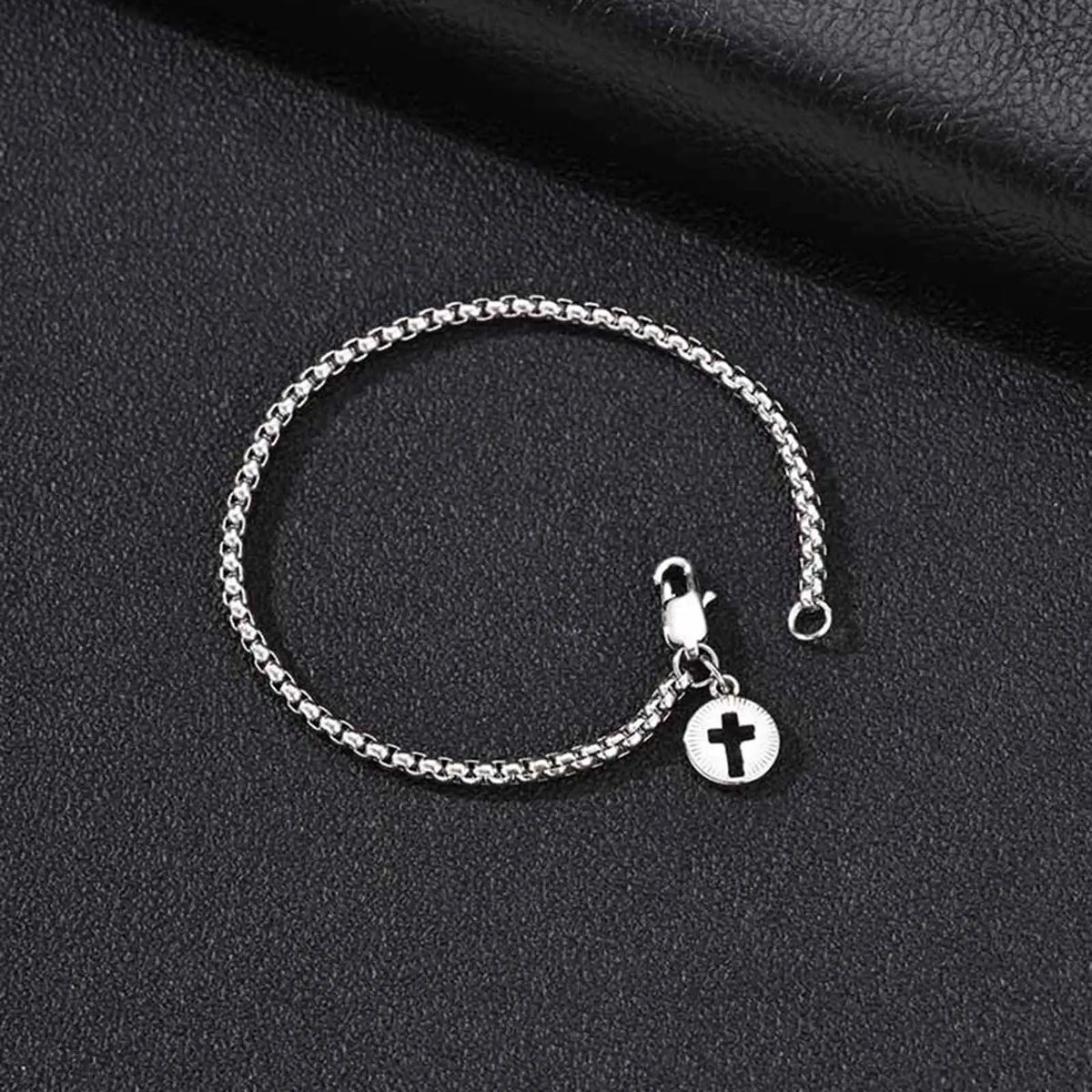 Gothic Cross Medal Layered Chain Bracelet — Stainless Steel