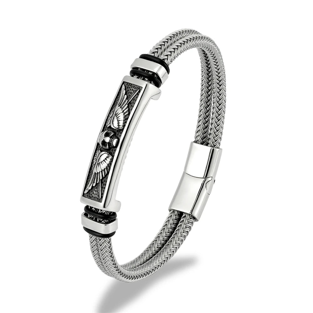 Wire Rope Skull Wings Bracelet — Stainless Steel