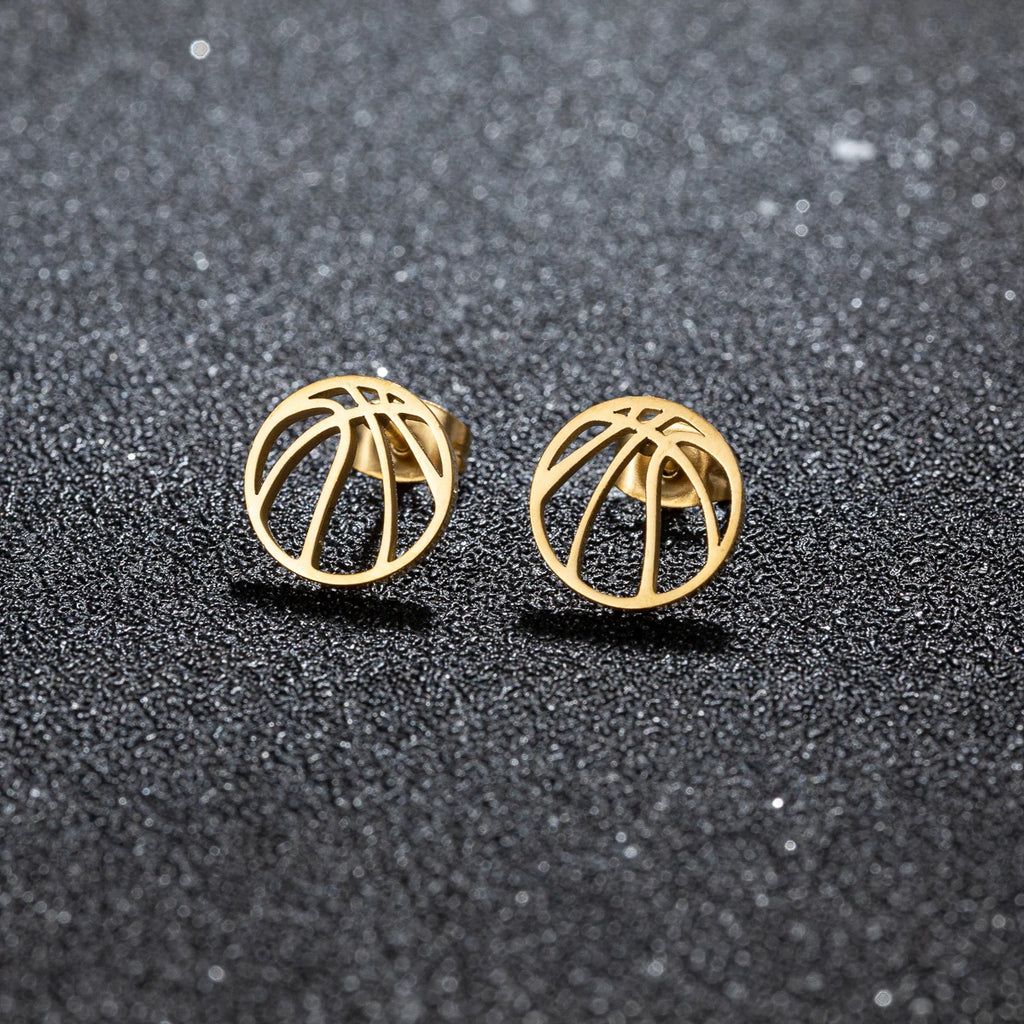 1Pair Punk Black Basketball Earrings for Women Men Stainless Steel Fashion Geometric Ball Shape Stud Earrings Sport