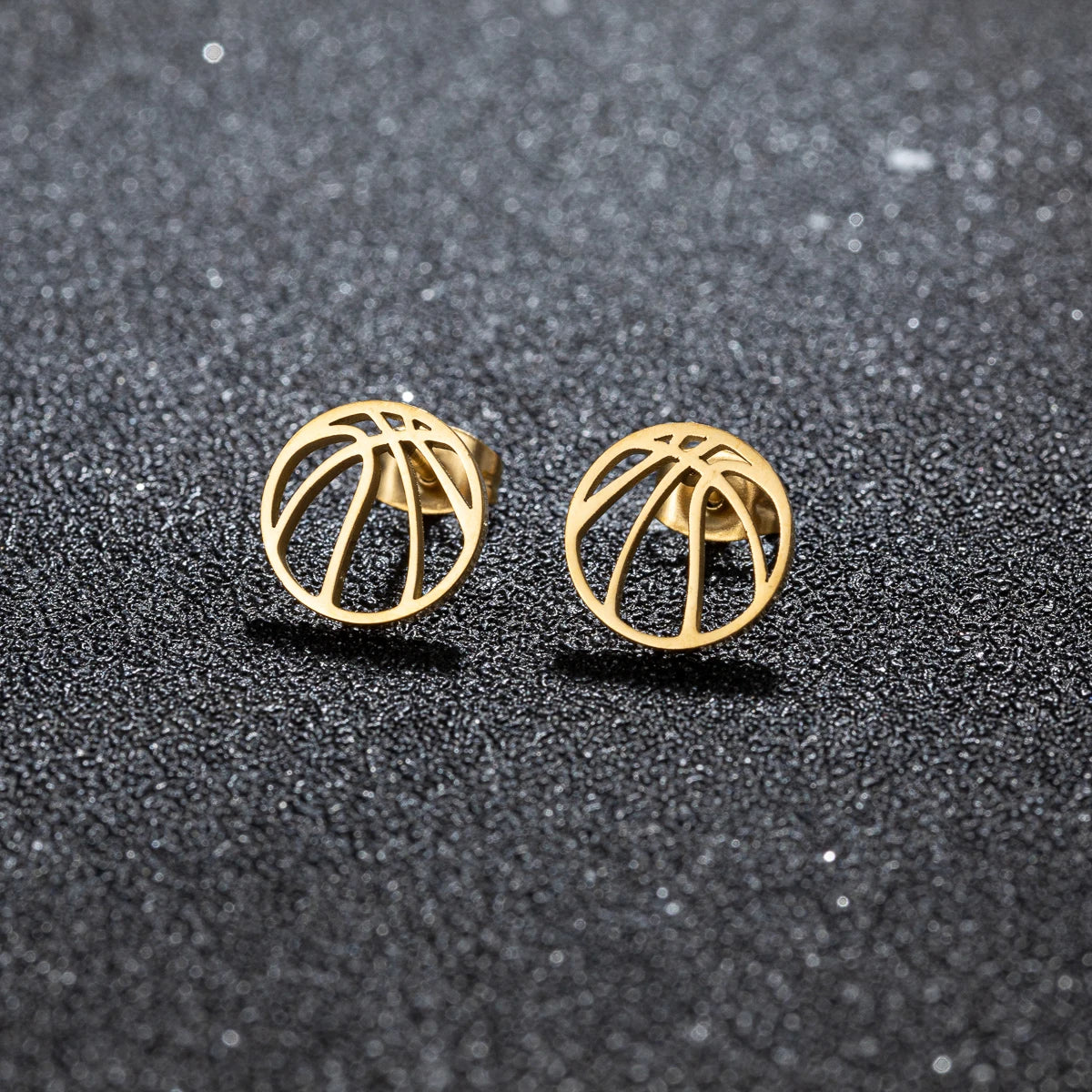 1Pair Punk Black Basketball Earrings for Women Men Stainless Steel Fashion Geometric Ball Shape Stud Earrings Sport
