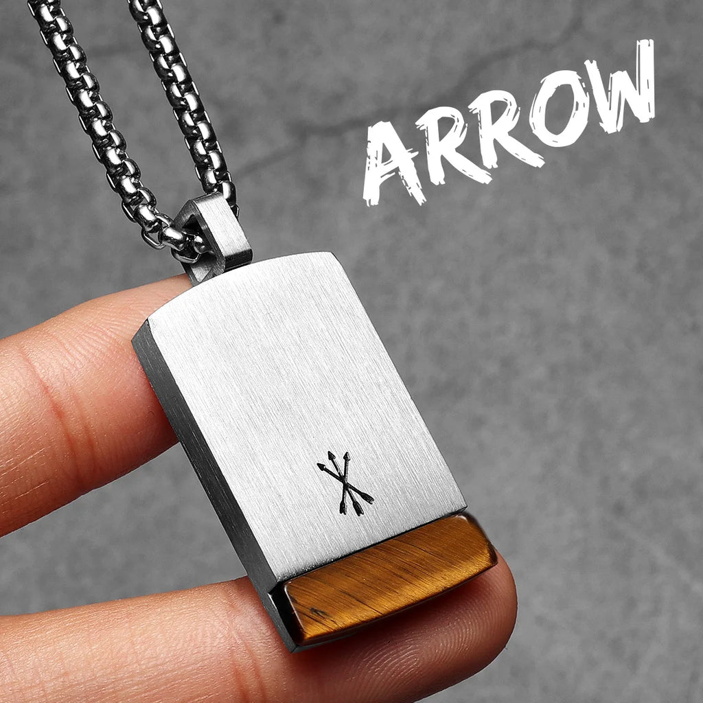 Arrow Tag Pendant Necklace — Stainless Steel