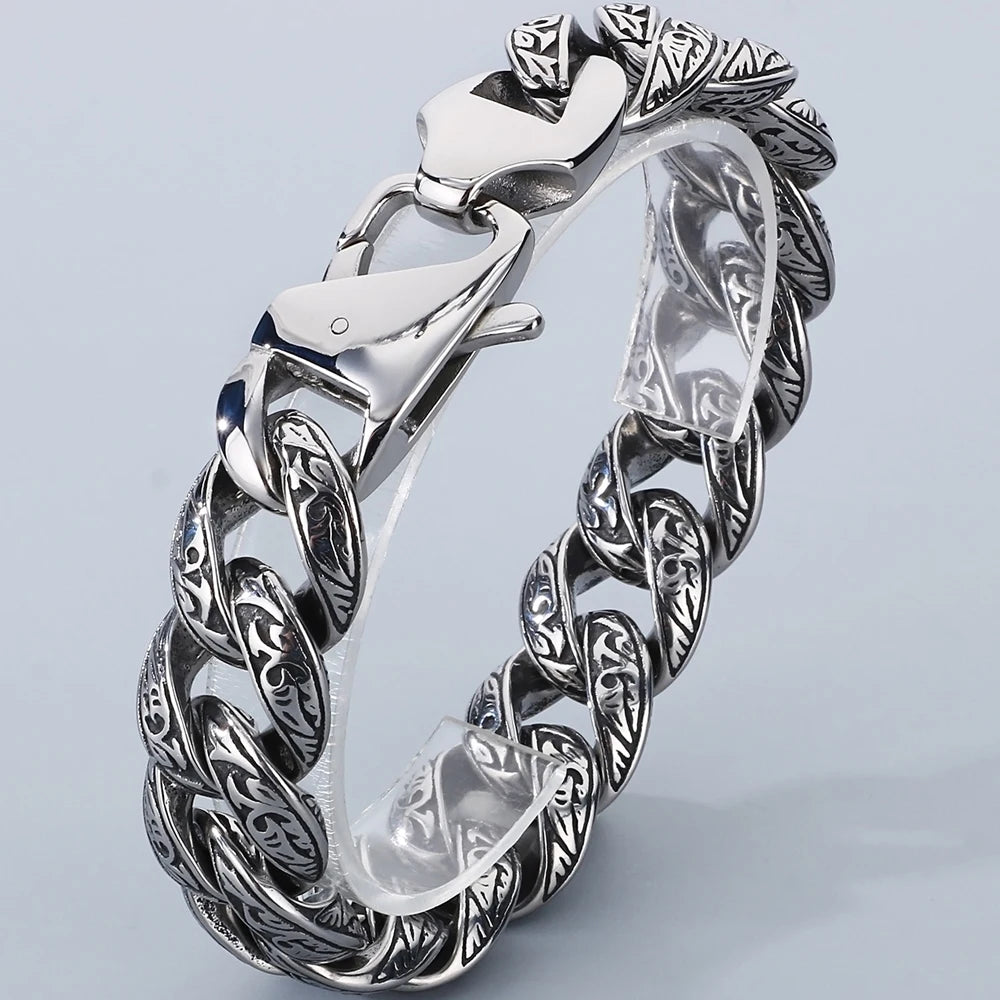 Retro Man Bracelet for Men Solid 18MM 316L Stainless Steel Curb Cuban Link Chain Bracelets Men's Hand Wrist Jewelry