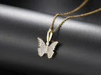 Iced Out Butterfly Pendant Necklace Stainless Steel