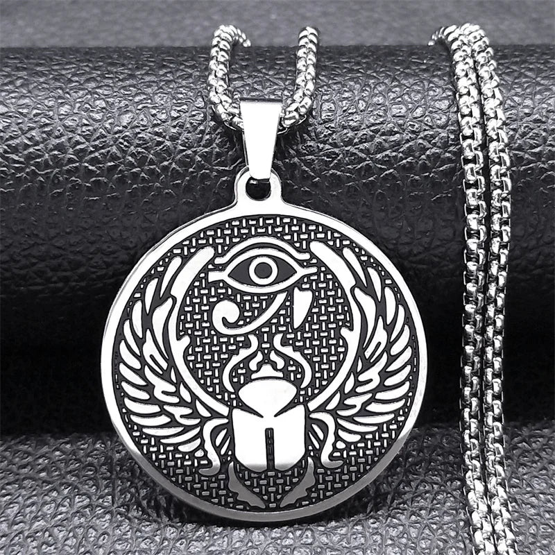 Egypt Scarab Eye of Ra Horus Necklaces for Women Men Stainless Steel Silver Color Protection Necklace Jewelry collares