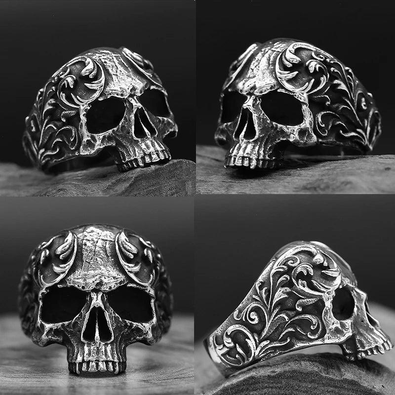 316L Stainless Steel Various Design 2022 New Arrive Classical Skull Men`s Ring With Pattern Punk Rock Gothic Creative