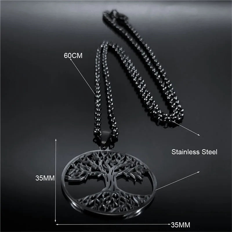 Tree of Life Black Chain Necklace — Stainless Steel