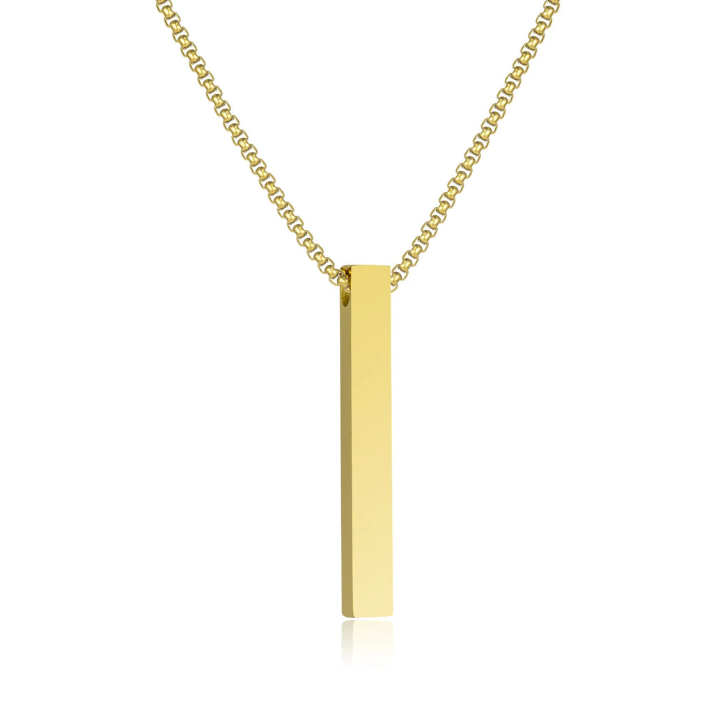 Stainless Steel 3D Bar Pendant Necklace Minimal