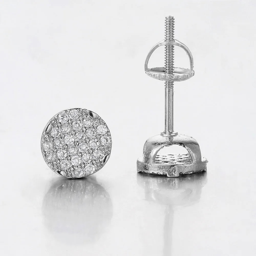 Iced Out Zircon Screw Stud Earrings — Gold