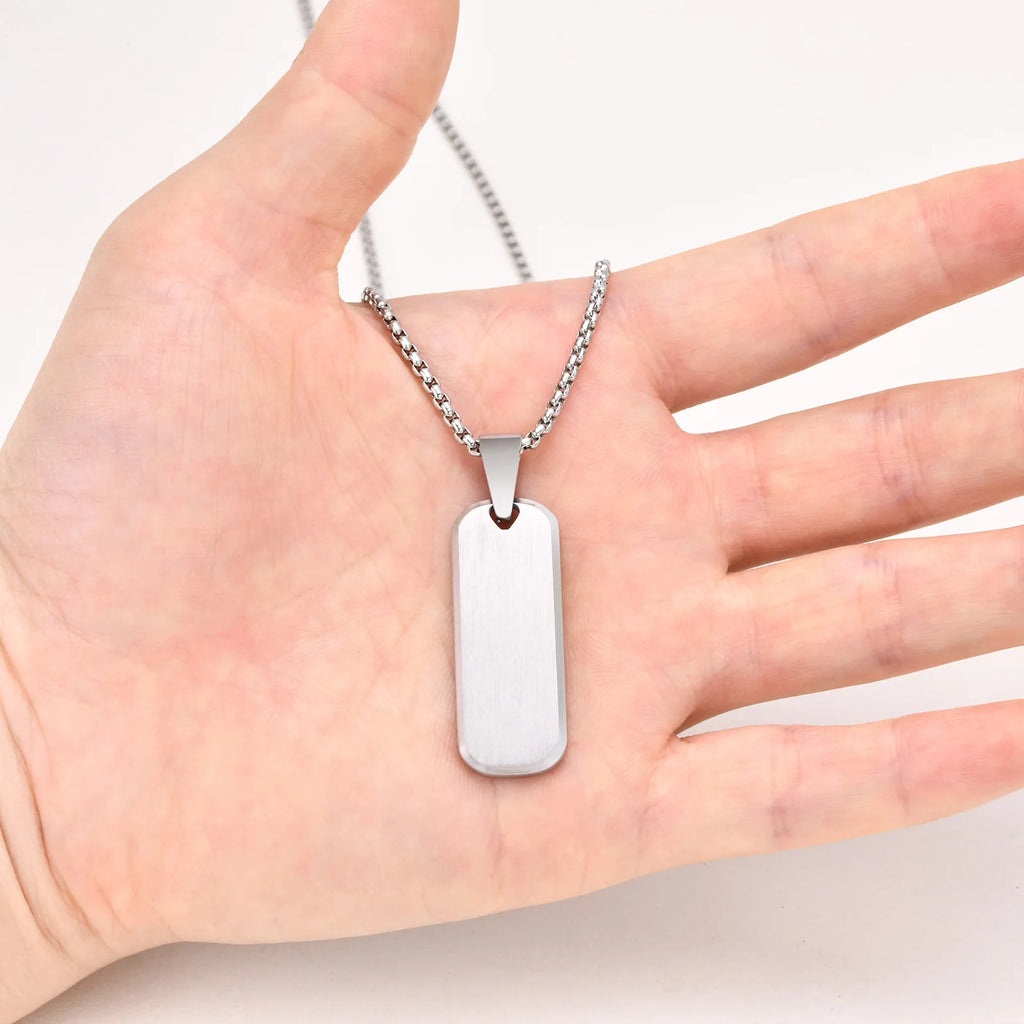 Rectangle Bar Box Chain Pendant — Stainless