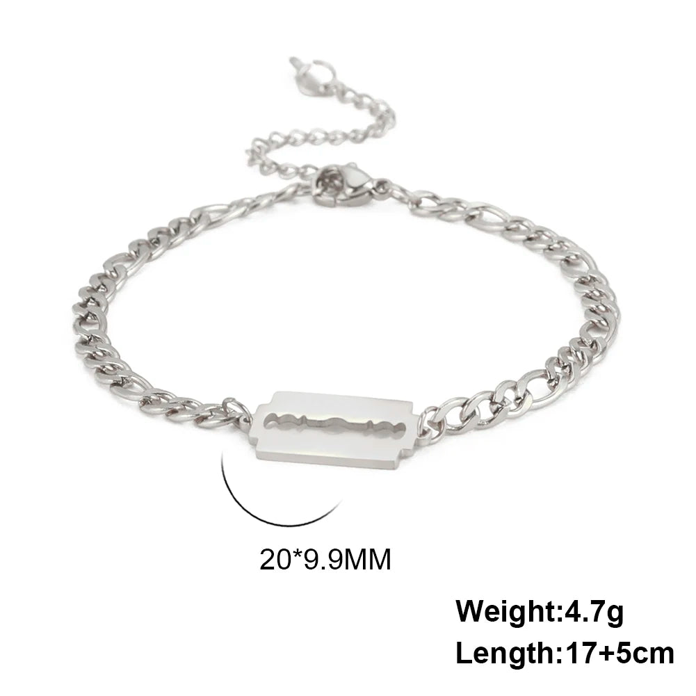 Razor Blade Figaro Chain Bracelet for Men — Stainless Steel