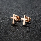 Small Gold Cross Stud Earrings Christian Amulet — Stainless Steel