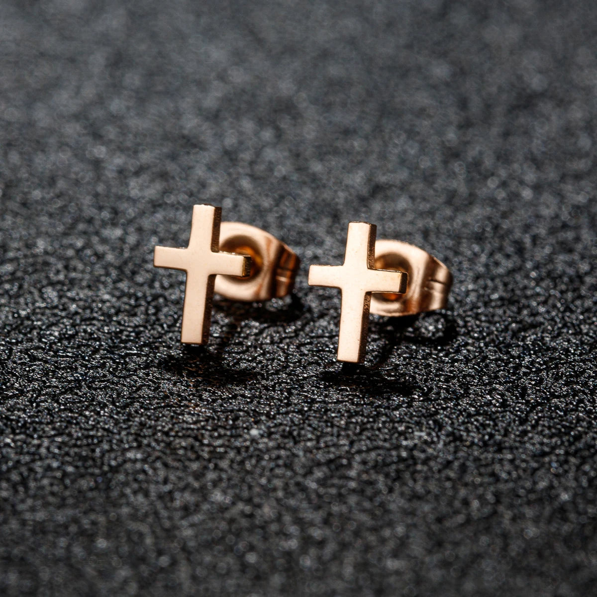 Small Gold Cross Stud Earrings Christian Amulet — Stainless Steel