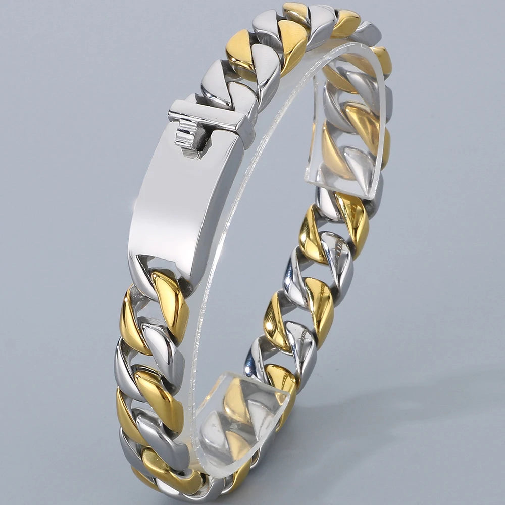 Classic 12MM Cuban Link Chain Bracelet for Man Waterproof Stainless Steel Men's Bracelets Wrist Hand Jewelry Boys Gifts