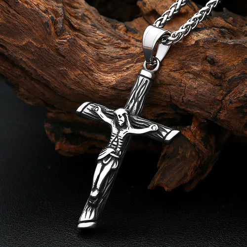 Cross Jesus Steel Pendant Vintage 316L Religious