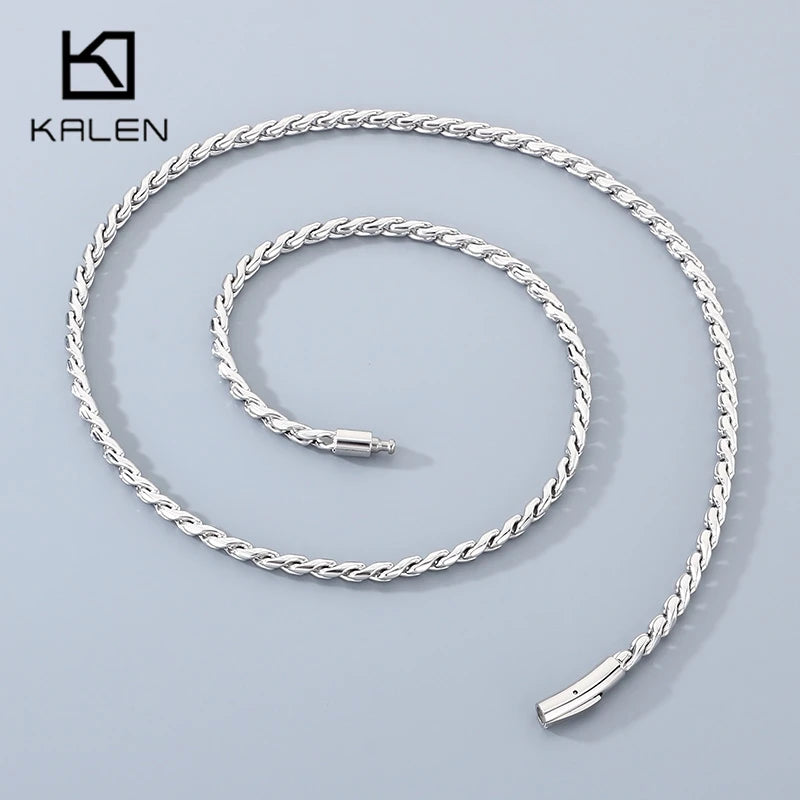 KALEN High Polished Stainless Steel Link Chain Necklace for Men Women Personalized Minimalist Sweater Chain Jewelry Accessories